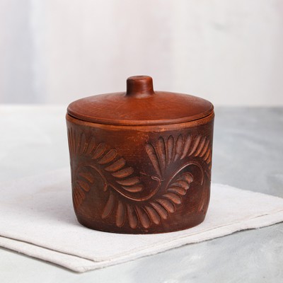 Сахарница "Резные листья", красная глина, 0.5 л