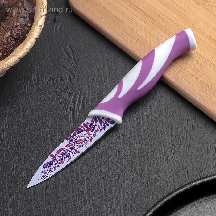 Нож кухонный с антиналипающим покрытием «Буйство красок», лезвие 9 см, цвет МИКС - Фото 1