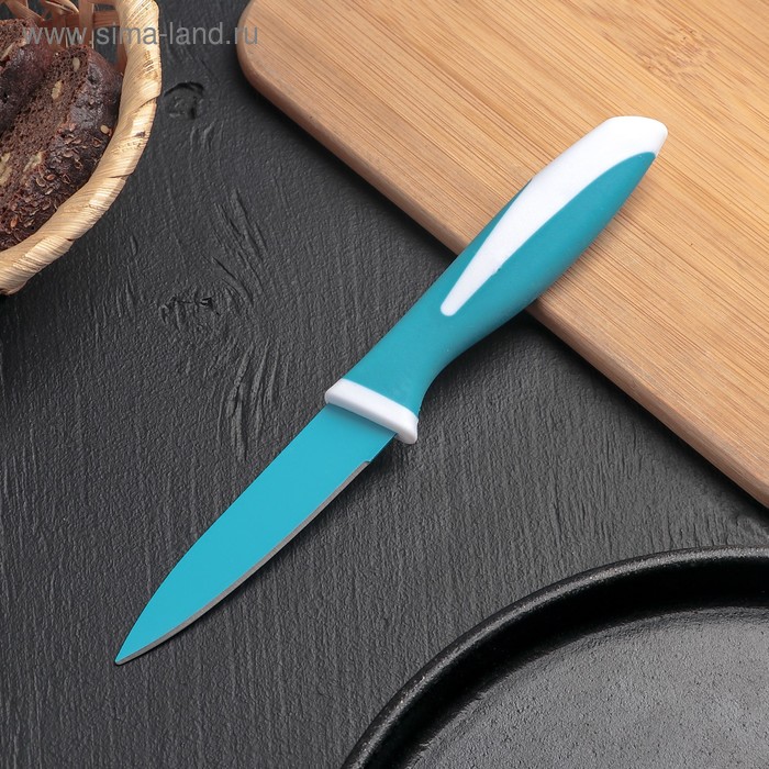 Нож кухонный с антиналипающим покрытием «Симпл», лезвие 9,5 см, цвет МИКС - Фото 1