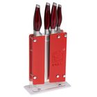 Набор ножей на подставке «Бордо», 5 шт: лезвие 9,5 см, 13,5 см, 20 см, 20 см, 20 см, цвет красный - Фото 1
