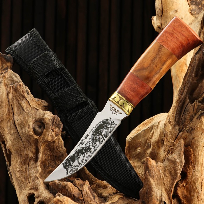 Нож охотничий "Схватка", 22см, клинок 112мм/2,8мм, дерево, с гравировкой - Фото 1