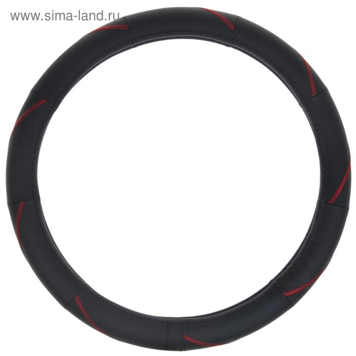 Оплётка на руль Luazon, рremium, 38см, натуральная кожа, черный с прострочкой - Фото 1