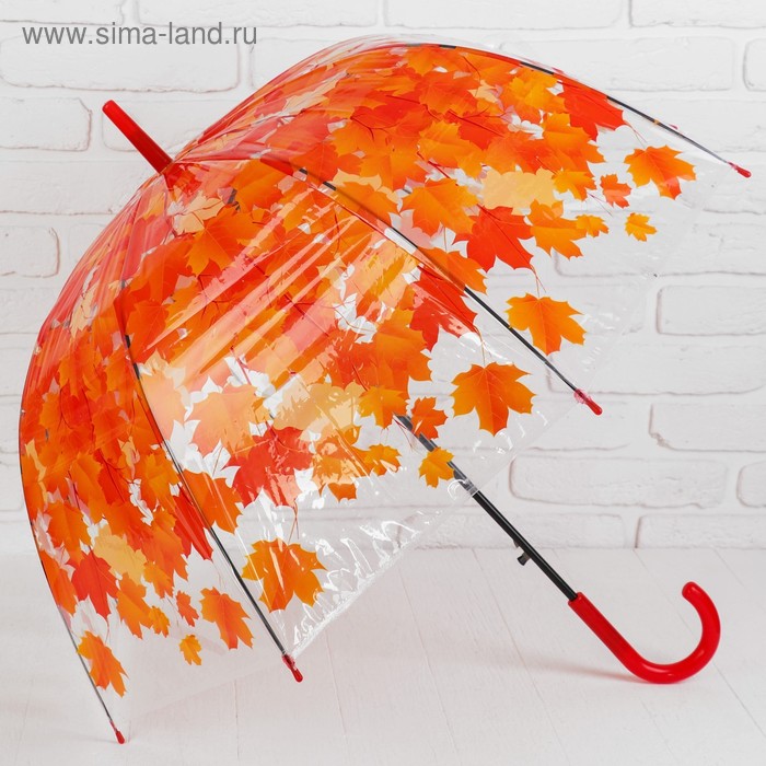 Зонт - трость полуавтоматический «Листопад», 8 спиц, R = 40 см, цвет оранжевый - Фото 1