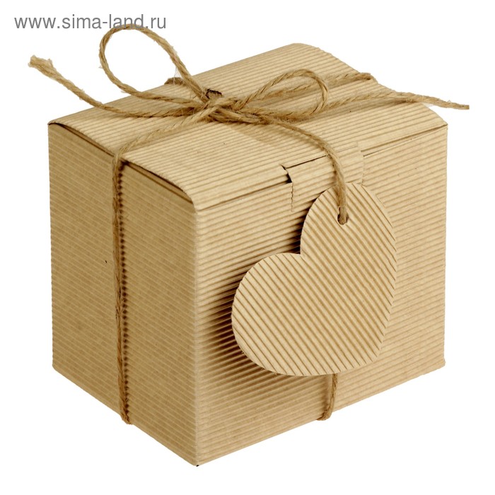 Коробка крафт из рифленого картона 11 х 8,5 х 10 см, с декором - Фото 1
