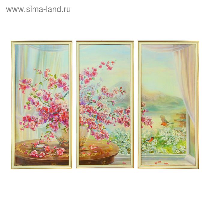 Картина модульная в раме "Сакура в цвету" 3шт-30х63 см 63х90 см - Фото 1