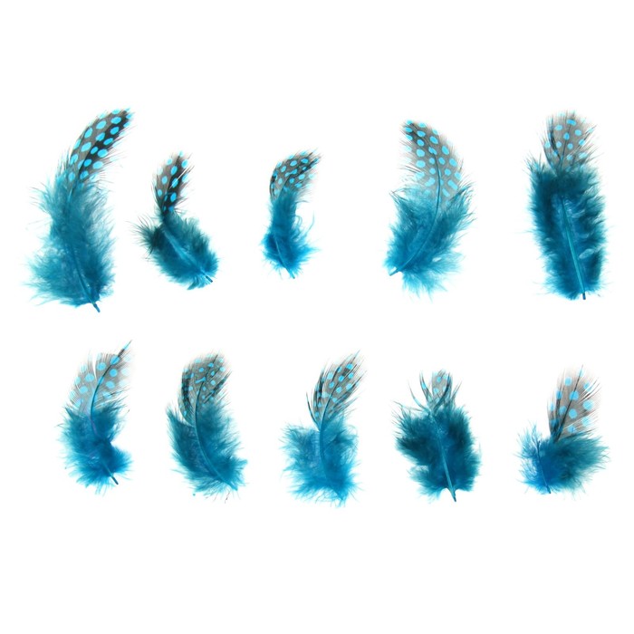 Набор перьев для декора 10 шт., размер 1 шт: 5 × 2 см, цвет бирюзовый с чёрным - Фото 1