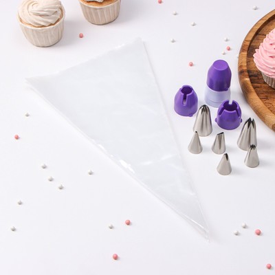 Набор кондитерский Доляна «Радость», 13 предметов: 6 насадок, 5 кондитерских мешков, адаптер, насадки и цвет МИКС