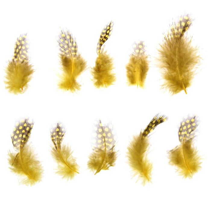 Набор перьев для декора 10 шт., размер 1 шт: 5 × 2 см, цвет жёлтый с коричневым - Фото 1