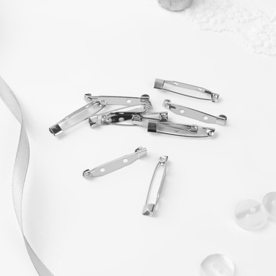 Основа для броши, 2 отверстия, 32 мм, 10 шт, цвет серебряный