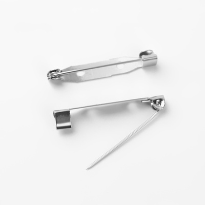 Основа для броши, 2 отверстия, 32 мм, 10 шт, цвет серебряный