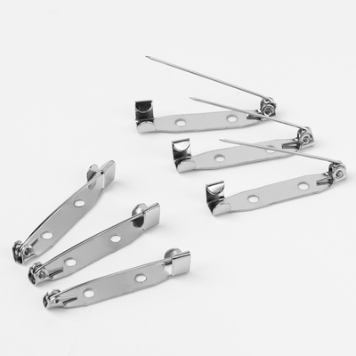 Основа для броши, 2 отверстия, 32 мм, 10 шт, цвет серебряный