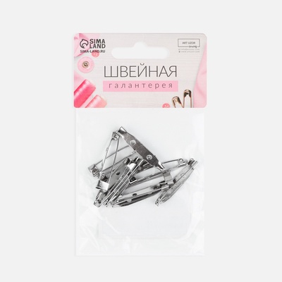 Основа для броши, 2 отверстия, 32 мм, 10 шт, цвет серебряный