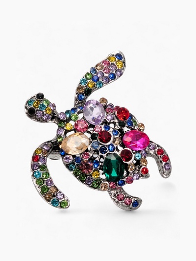 Брошь «Черепаха», цветная в чернёном серебре