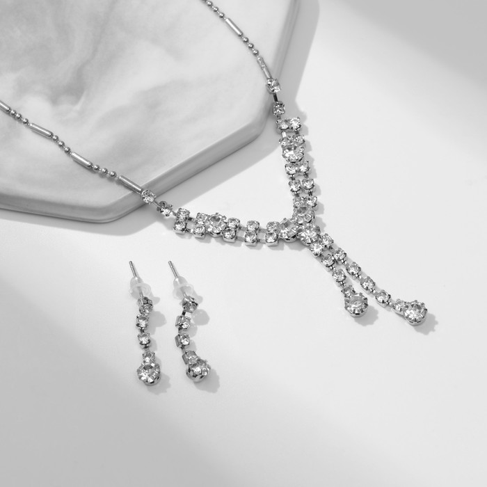 Набор 2 предмета: серьги, колье «Легкий флирт» дождик, белый в серебре, 40 см - Фото 1