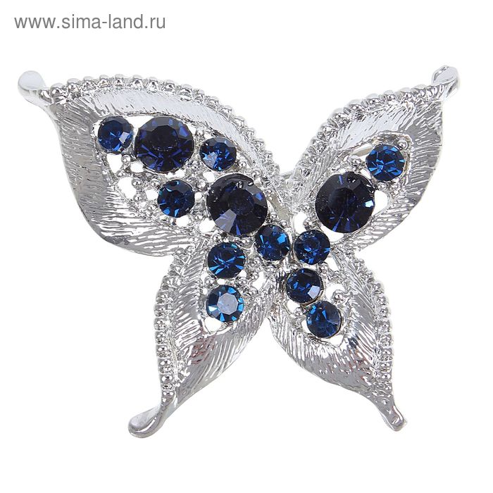 Брошь "Бабочка" малая, цвет тёмно-синий в серебре - Фото 1
