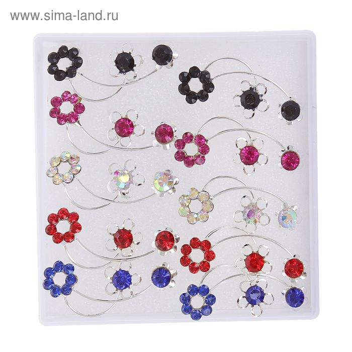 Пусеты в коробочке 5 пар «Дорожка цветов», цвет МИКС в серебре - Фото 1