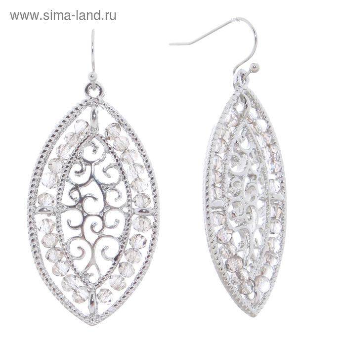 Серьги со стразами «Эллипс» с хрусталиками, цвет белый в серебре - Фото 1