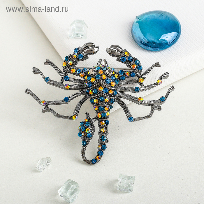 Брошь «Скорпион», цветная в чернёном серебре - Фото 1