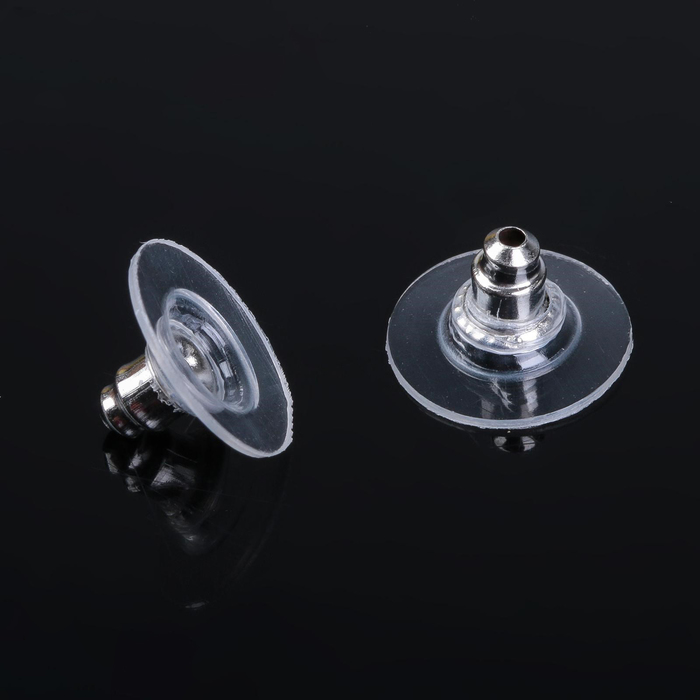 Заглушки силиконовые с металлической втулкой, набор 5 пар, 6×5 мм, d=10 мм, цвет серебро
