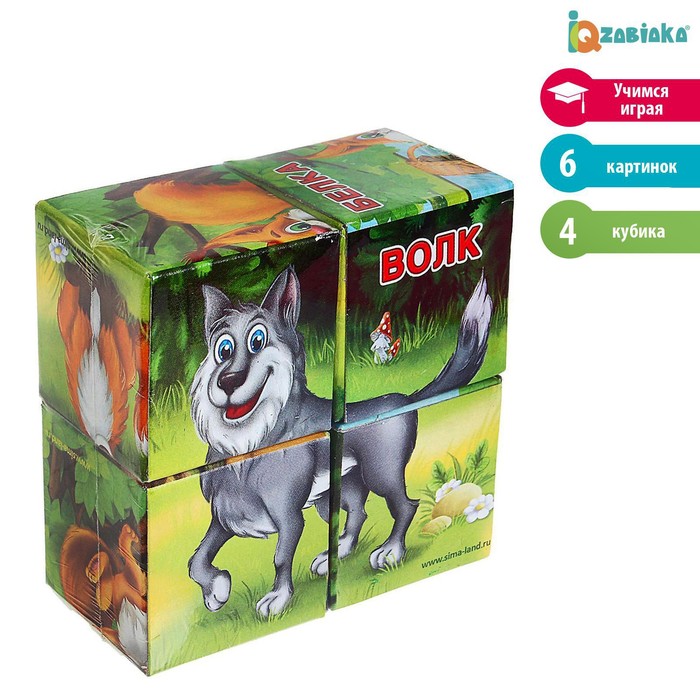 Кубики «Лесные животные», по методике Монтессори, 4 шт., 3+ - Фото 1