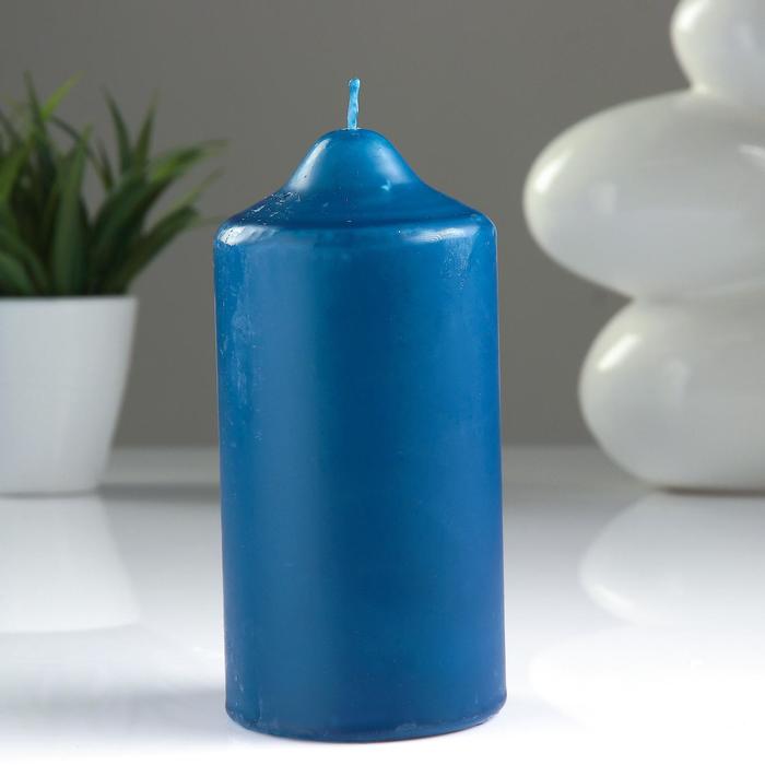 Свеча - цилиндр, 7х15 см, синяя - Фото 1