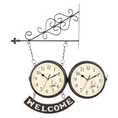 Часы настенные интерьерные WELCOME, двусторонние, на подвесе, бесшумные, плавный ход, 55×36 см, циферблат d=20 см