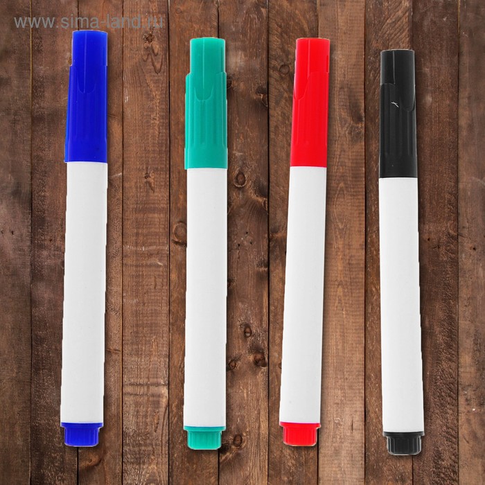 Маркеры на водной основе 4 шт., цвет чёрный, зелёный, синий, красный - Фото 1