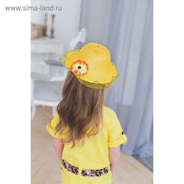 Шляпа детская "Виолетта" с цветком, на резинке, р-р 44-46, цвета МИКС - Фото 1