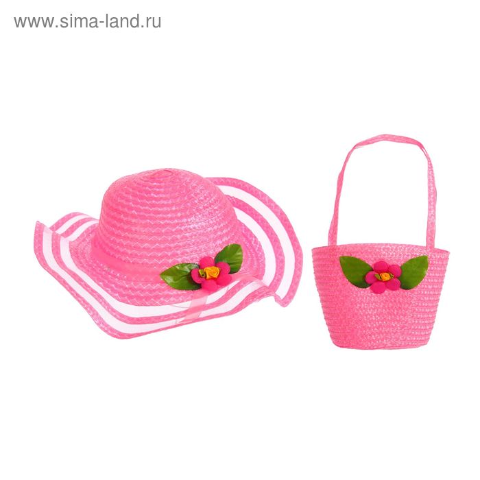 Набор сумочка и шляпка с цветком, цвет розовый, р-р 50-52 см, 3-5 лет - Фото 1