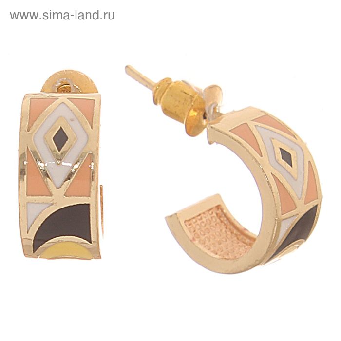 Серьги «Валенсия» малые, полукольца, волны, цвет жёлто-чёрно-коричневый - Фото 1