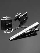 Набор мужской медный «Запонки + Зажим для галстука» резьба, цвет серебро 1317293