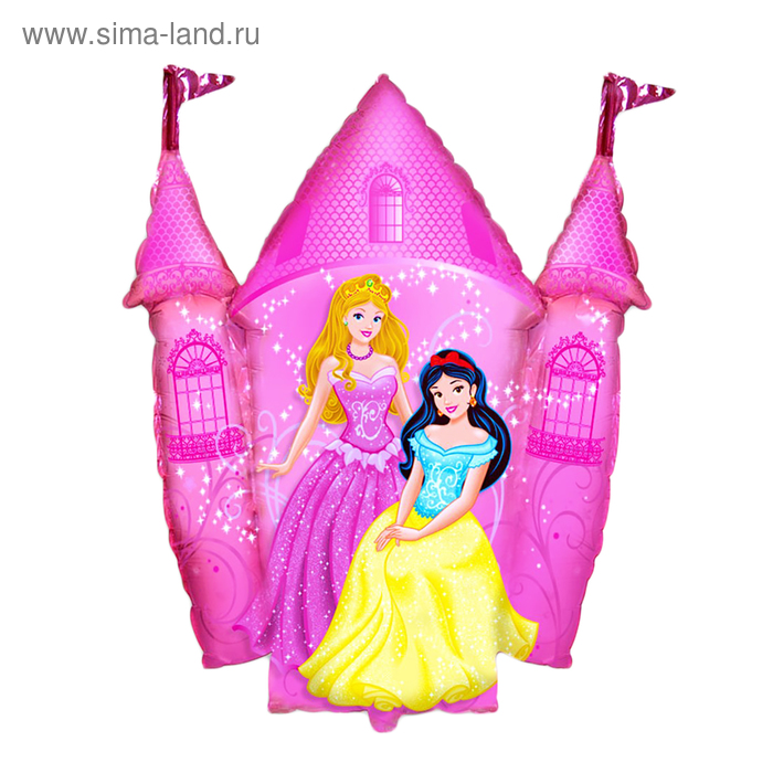Шар фольгированный 34" "Принцессы и замок", цвет розовый - Фото 1