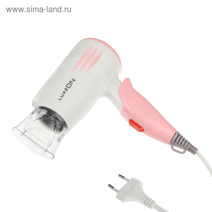 Фен для волос Luazon LF-11, 1400 Вт, 2 скорости, складная ручка, бело-розовый - Фото 1