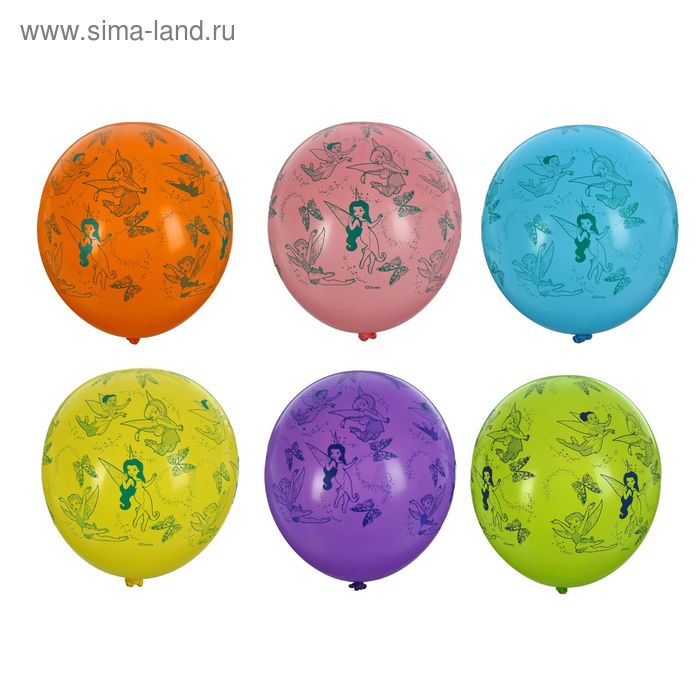 Шар латексный 14" Disney "Феи", пастель, 5-сторонний рисунок, набор 25 шт., цвета МИКС - Фото 1
