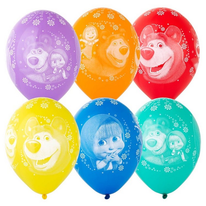 Шары воздушные латексные 14" «Маша и Медведь», пастель, 5 ст. рисунок, 25 шт.,МИКС - Фото 1