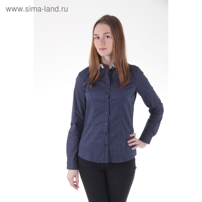 Блузка женская длинный рукав 15115, размер 46, рост 170 см, цвет темно-синий/горох - Фото 1