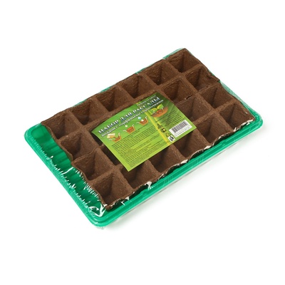 Набор для рассады: торфяная кассета, 24 ячейки по 50 мл, поддон 31 × 20 см, зелёный, пластик, Экоторф