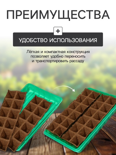 Набор для рассады: торфяная кассета, 24 ячейки по 50 мл, поддон 31 × 20 см, зелёный, пластик, Экоторф