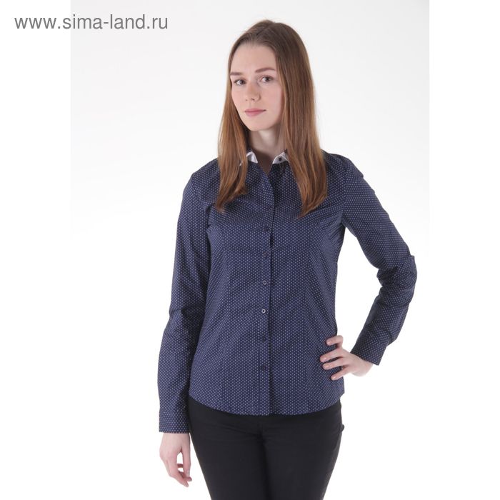Рубашка женская 15115, цвет тёмно-синий/горох, размер 42, рост 170 - Фото 1