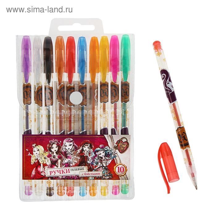 Набор гелевых ручек Тату 10 цветов Ever After High, глитер, PVC - Фото 1