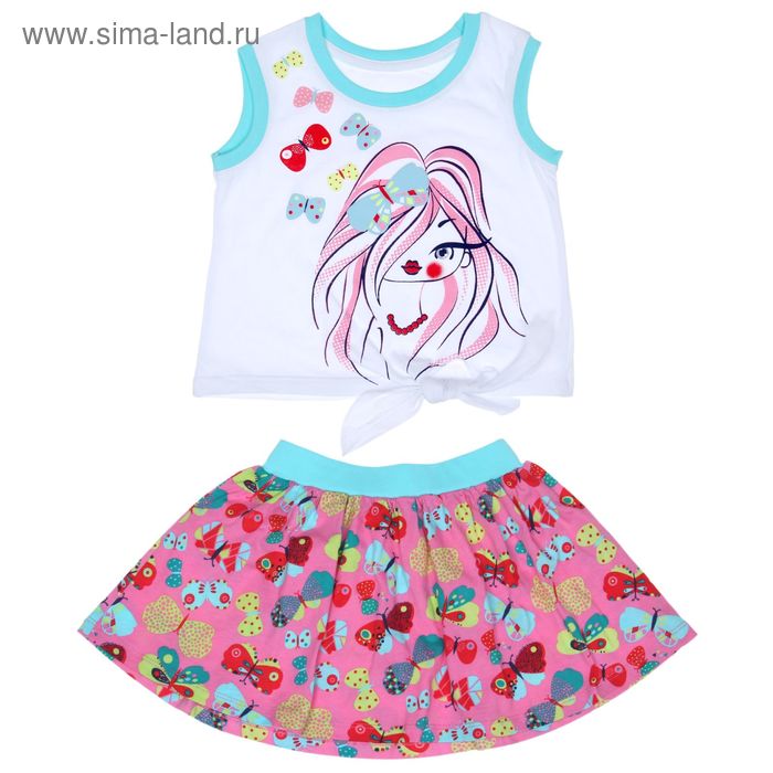 Комплект для девочки (майка+юбка), рост 104 см (56), цвет белый+розовый/бирюза_160083 - Фото 1