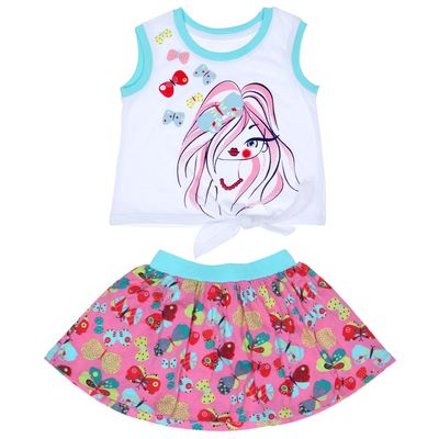 Комплект для девочки (майка+юбка), рост 98 см (56), цвет белый+розовый/бирюза_160083