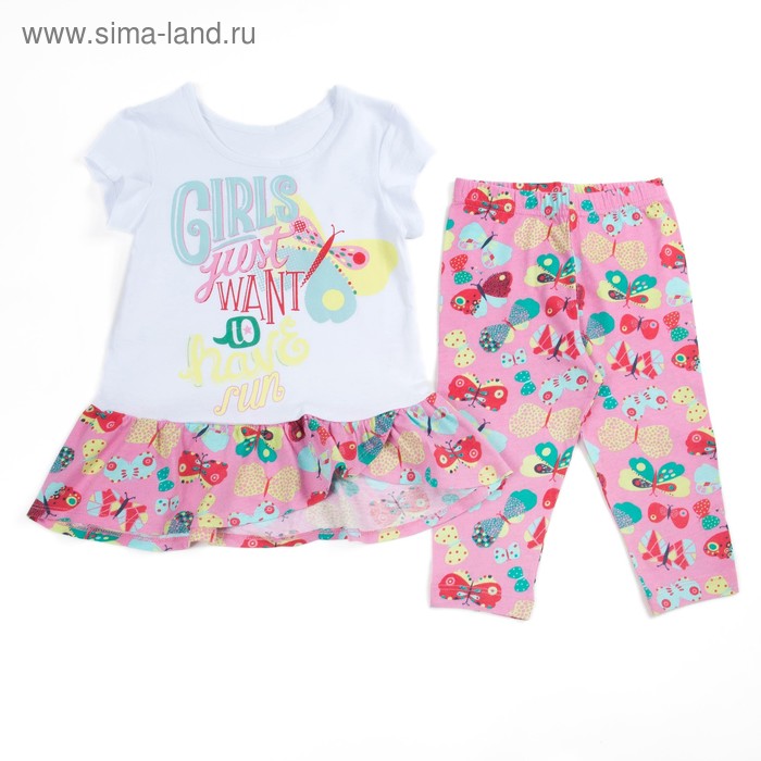 Комплект для девочки (футболка+бриджи), рост 122 см (64), цвет белый/розовый_160084 - Фото 1