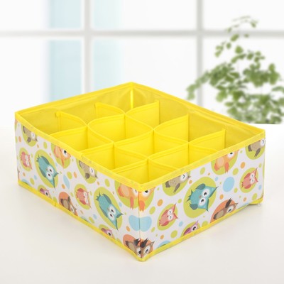 Органайзер для хранения белья «Совы», 12 отделений, 32×24×12 см, цвет жёлтый