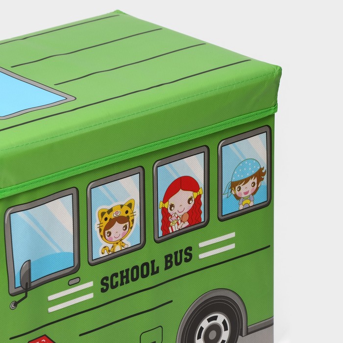 Короб стеллажный для хранения с крышкой Доляна «Школьный автобус», 55×26×32 см, 2 отделения, цвет зелёный - фото 1884732643