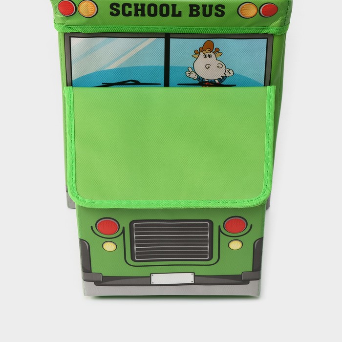 Короб стеллажный для хранения с крышкой Доляна «Школьный автобус», 55×26×32 см, 2 отделения, цвет зелёный - фото 1884732646