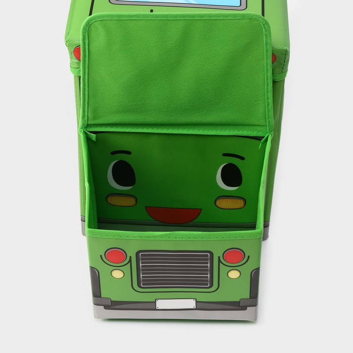 Короб стеллажный для хранения с крышкой Доляна «Школьный автобус», 55×26×32 см, 2 отделения, цвет зелёный - фото 1884732647