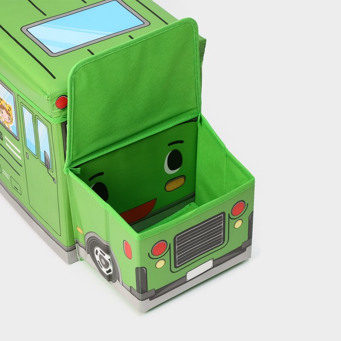 Короб стеллажный для хранения с крышкой Доляна «Школьный автобус», 55×26×32 см, 2 отделения, цвет зелёный - фото 1884732648