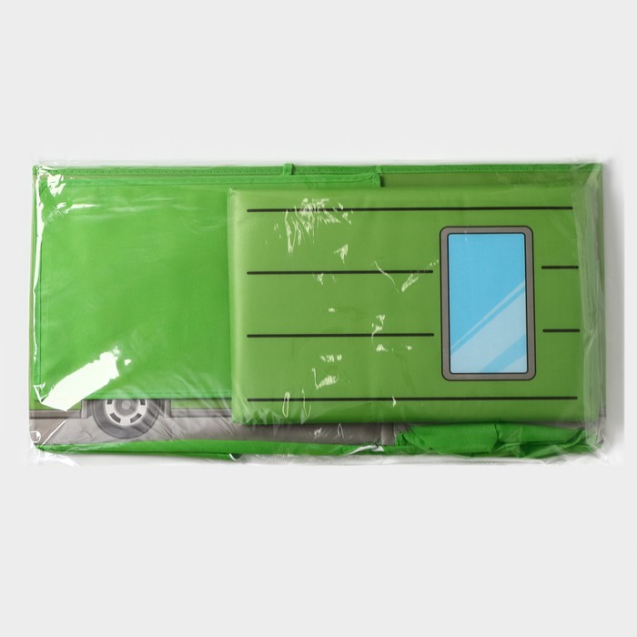 Короб стеллажный для хранения с крышкой Доляна «Школьный автобус», 55×26×32 см, 2 отделения, цвет зелёный - фото 1884732649