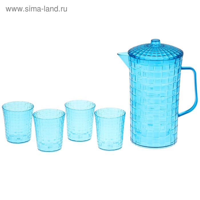 Набор питьевой "Морская волна": кувшин 1,7 л, 4 стакана 200 мл, 16х13х22 см, цвета МИКС - Фото 1